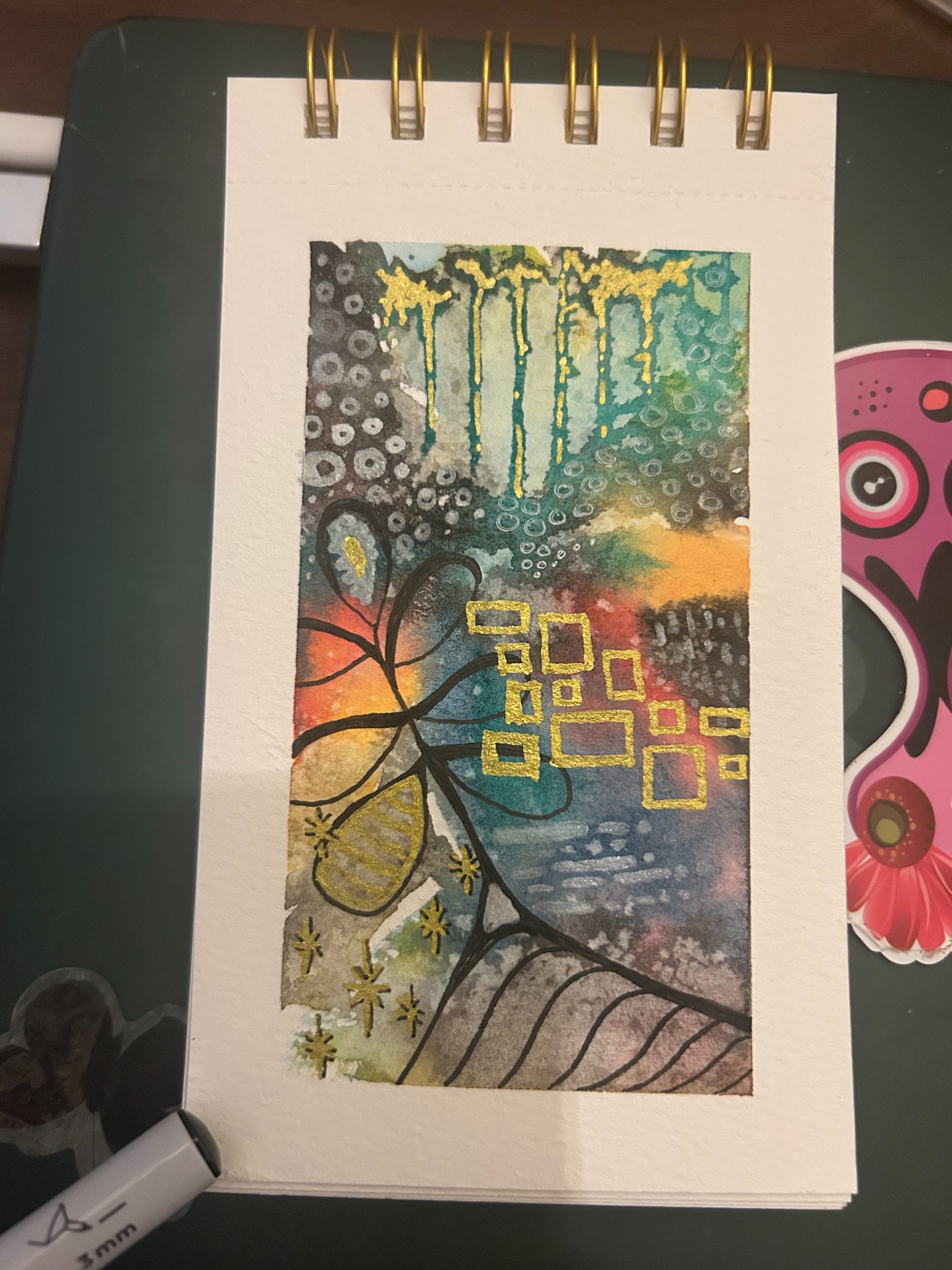 Abstract watercolor and gold ink study