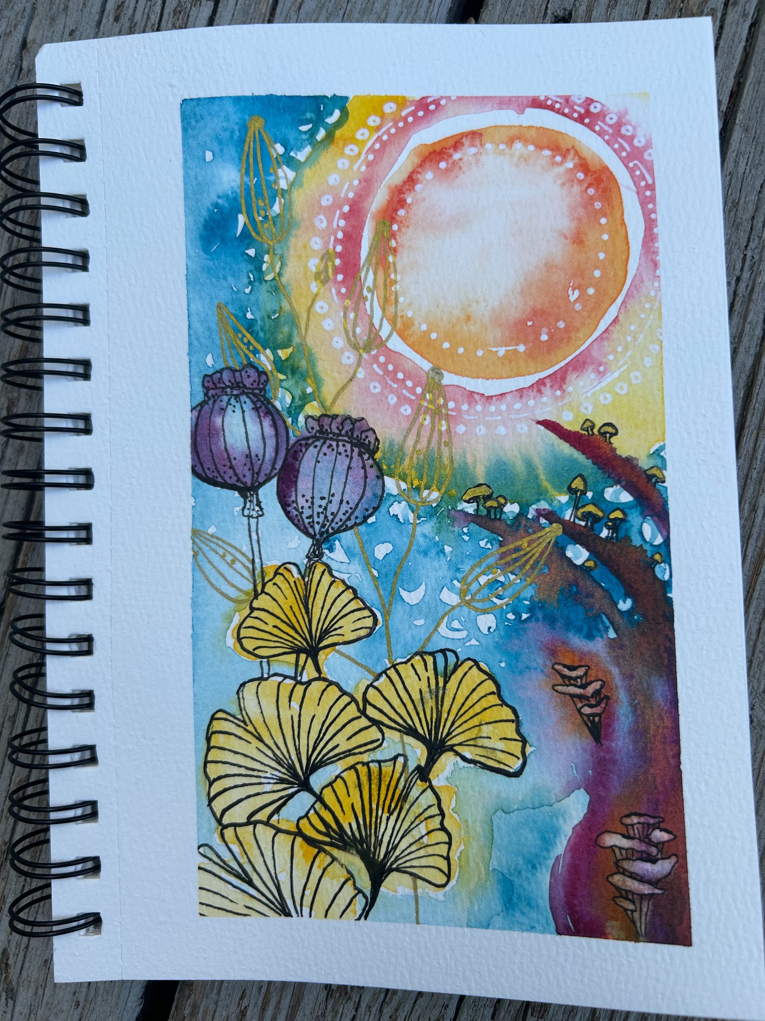 Blue and yellow botanical watercolor experiment